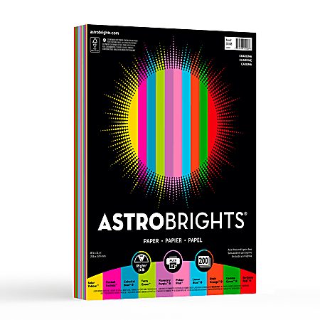 Astrobrights Colored Multi-Use Print & Copy Paper, Letter Size 8 1/2" x 11", 24 Lb, Vintage Assortment, Pack Of 200 Sheets
