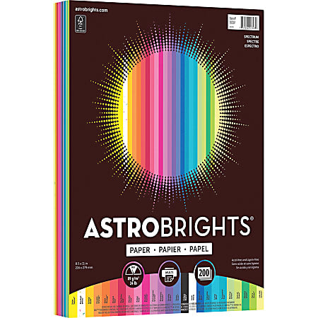 Astrobrights Smooth Assortment Multipurpose Copy and Print Paper, Letter Size 8 1/2" x 11", 28 Lb, Assorted Colors, Pack Of 200 Sheets