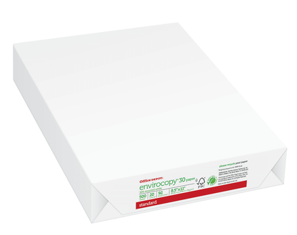 Office Depot Brand EnviroCopy Copy Paper, Letter Size 8 1/2" x 11", 20 Lb, 30% Recycled, FSC Certified, White, Ream Of 500 Sheets