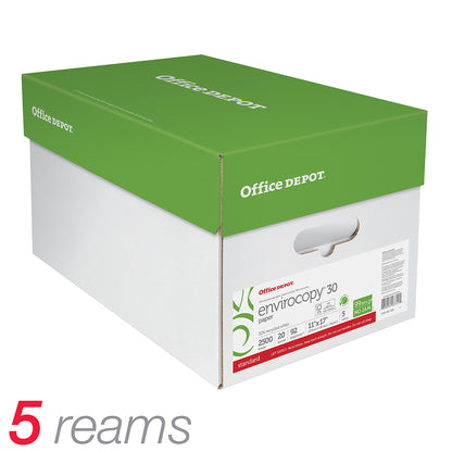 Office Depot Brand EnviroCopy Copy Paper, Ledger Size 11" x 17", 20 Lb, 30% Recycled,FSC Certified, White, 500 Sheets Per Ream, Case Of 5 Reams