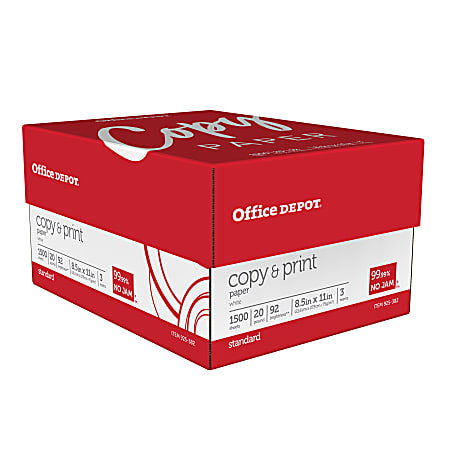 Office Depot Brand Multi-Use Print & Copy Paper, Letter Size 8 1/2" x 11", 92 Brightness, 20 Lb, White, 500 Sheets Per Ream, Case Of 3 Reams