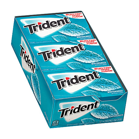 Trident Sugar-Free Wintergreen Gum 14 Pieces Per Pack, Box Of 12 Packs